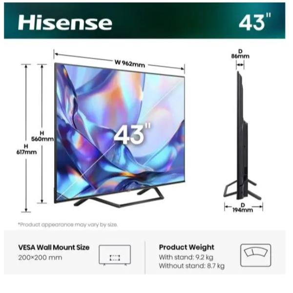 Hisense 43 A79S Qled 4K Ultra HD Smart Vidaa - Stand Centrale 43A79S-image