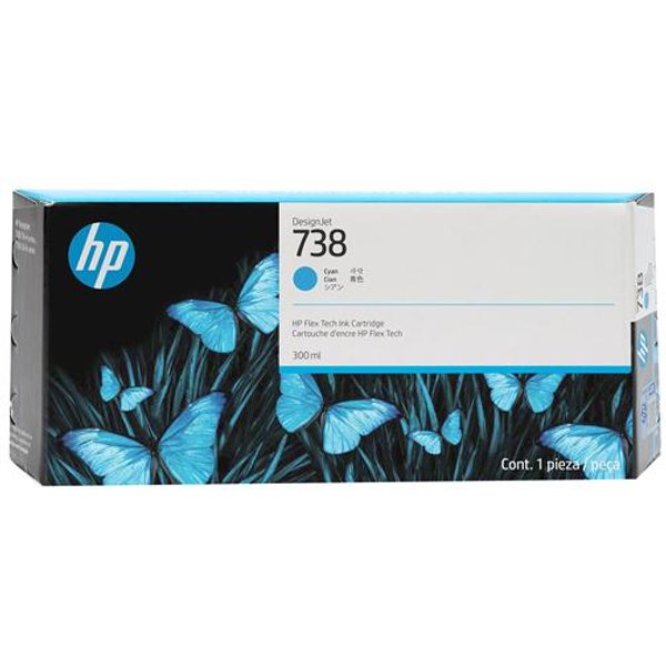 HP 738 300-Ml Cyan Designjet Ink Cartridge 676M6A-image