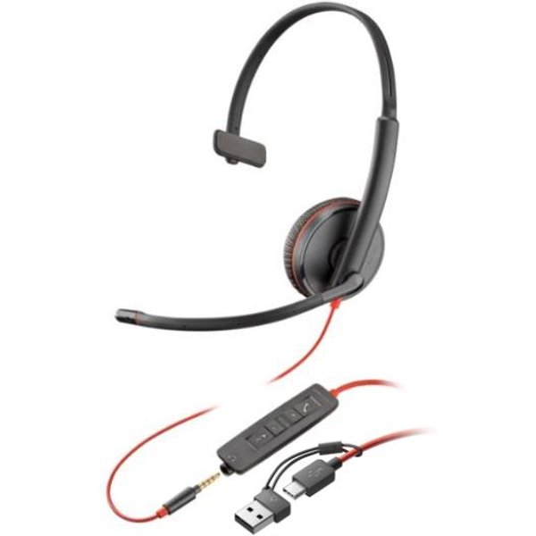 Poly HP Blackwire 3215 Monaural Usb-C Headset +3.5Mm Plug +USB-C/A Adapter 8X227AA-image
