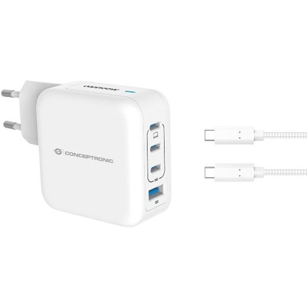 Conceptronic 4-Port 100W Gan USB Pd Charger With Usb-C Charging Cable X 3 Usb-A 1 Qc 3.0 Pps White ALTHEA18W-image