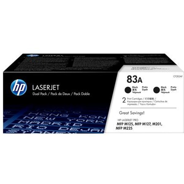 HP 83A 2-Pack Black Original Laserjet Toner Cartridge (CF283AD) CF283AD-image