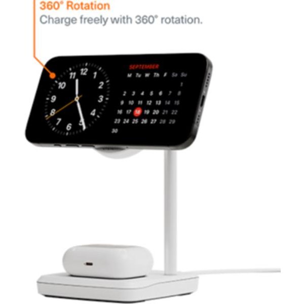 Cygnett Chargebase Base Di Ricarica 2 In 1 Qi2 Per Iphone 16 E Precedenti Airpods Bianco CY5099BUNCP-image
