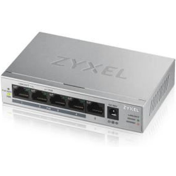 Zyxel GS1005HP - Switch Unmanaged 5 Porte Gigabit (4 POE Erogazione Fino A 60W) Chassis Metallo Desktop GS1005HP-EU0101F-image