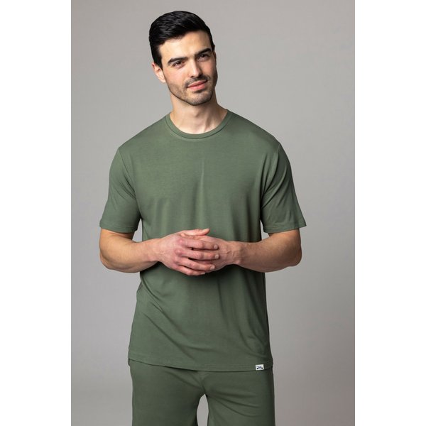 Mens 1 Pack Lazy Panda Bamboo Loungewear Selection T-Shirt Olive Green Extra Large