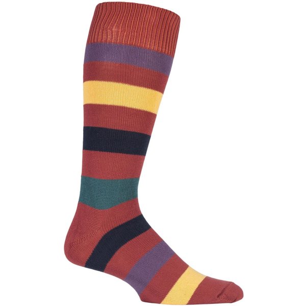 1 Pair Terracotta / Multi of London Bold Broad Stripe Cotton Socks Men's 7-11 Mens - SOCKSHOP of London