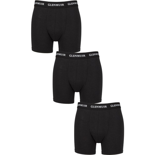 Mens 3 Pack Glenmuir Cotton and Bamboo Blend Long Leg Trunks Black XL