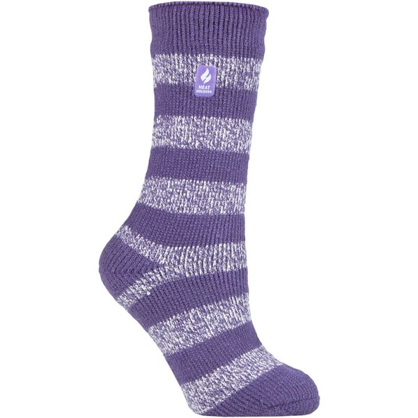 Women's 1 Pair SOCKSHOP Heat Holders 2.3 TOG Patterned Thermal Socks Tuscany Chunky Stripe Mulberry Purple / White 4-8 Ladies