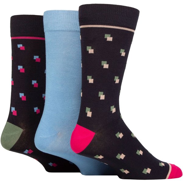 Mens 3 Pair SOCKSHOP Wildfeet Patterned Spots and Stripes Bamboo Socks Square Spots Navy 7-11