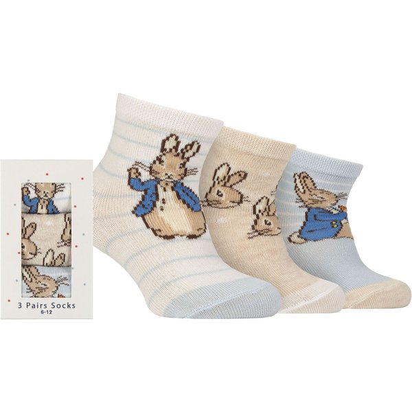 Babies and Toddler 3 Pair Beatrix Potter Peter Rabbit Gift Boxed Cotton Socks Multi 0-6 Months
