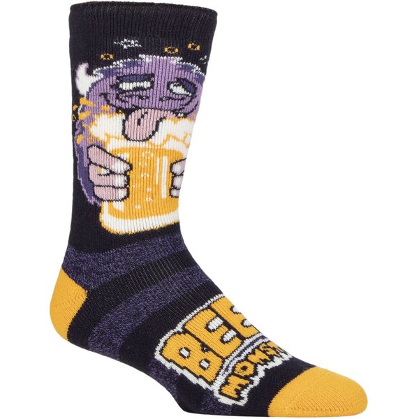Mens 1 Pair SOCKSHOP Heat Holders 1.6 TOG Lite Novelty Thermal Socks Beer Monster 6-11