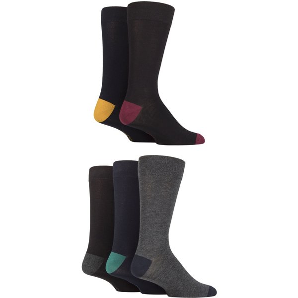 Mens 5 Pair SOCKSHOP Plain, Striped and Patterned Bamboo Socks Royals / Black Navy Grey Heel and Toe 7-10 Mens
