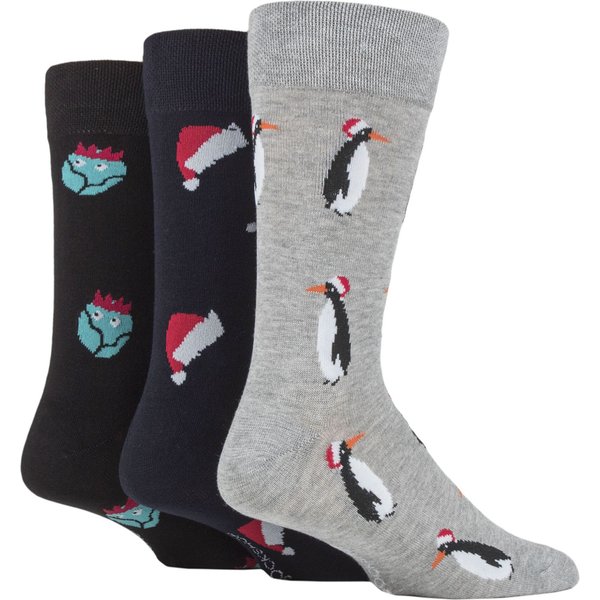 Mens 3 Pair SOCKSHOP Lazy Panda Christmas Bamboo Socks Penguin/Hats/Sprouts 7-11 Mens