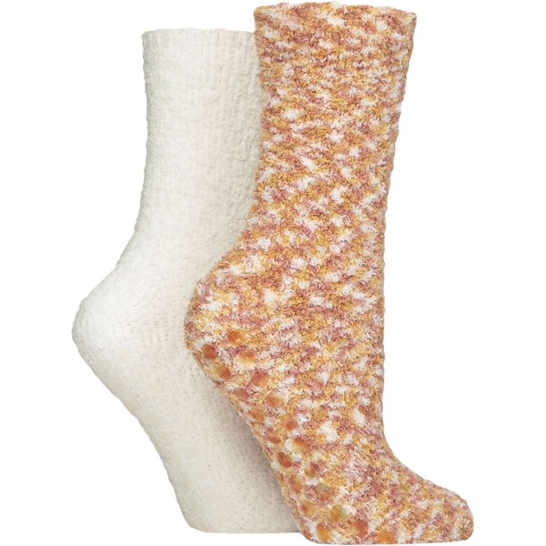 Women's 2 Pair SOCKSHOP Cosy Slipper Socks with Grip Pumpkin Spice 4-8