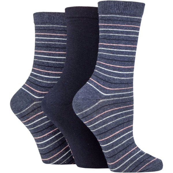 Women's 3 Pair SOCKSHOP TORE 100% Recycled Multi Stripe Cotton Socks Assorted 4-8 Ladies