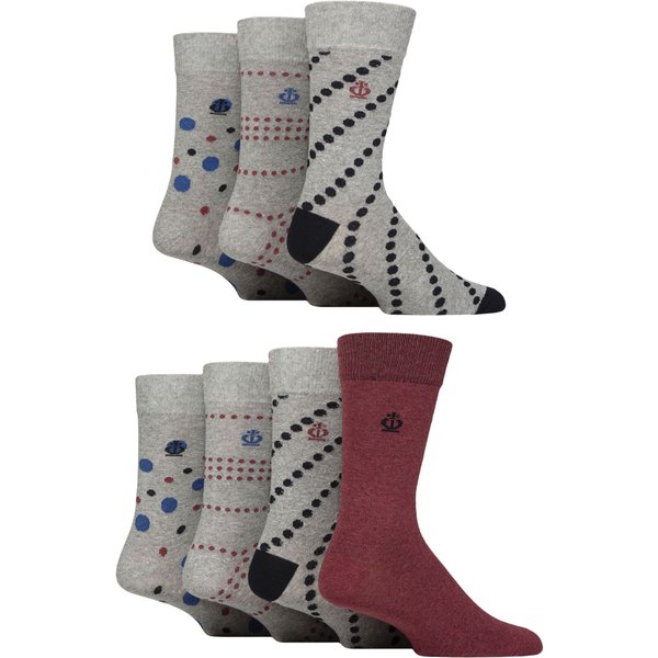 Mens 7 Pair Jeff Banks Recycled Cotton Patterned Socks Spot Grey 7-11