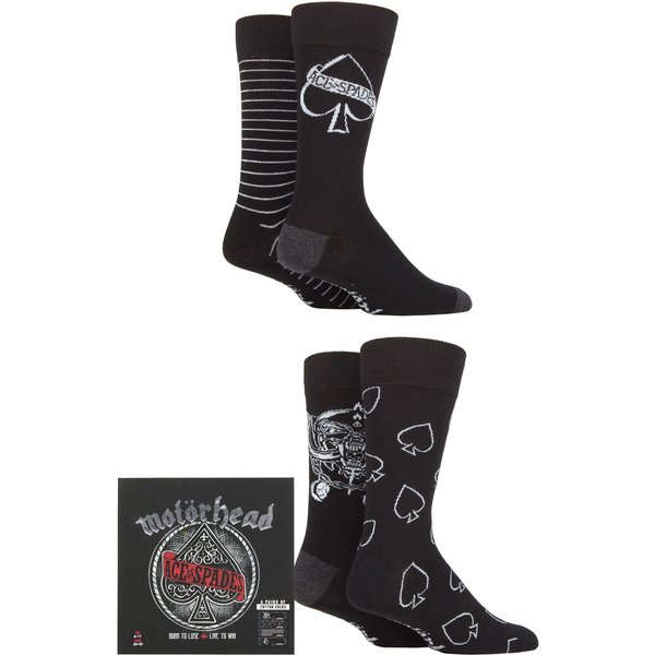 Motorhead 4 Pair Exclusive to SOCKSHOP Gift Boxed Cotton Socks Black 6-11 UK Shoe