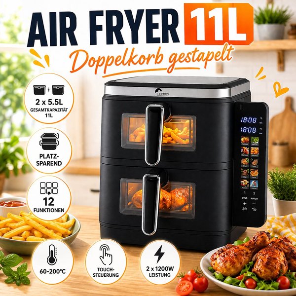 Fritteuse Air Fryer 11 L Doppelte gestapelte Körbe