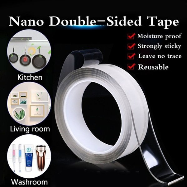 Set 2 Nano Doppelseitiges Klebeband Abziehbar Waschbar und Widerstandsfähig (3 Meter)