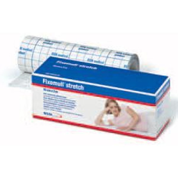 Fascia Autoadesiva Ipoallergenica Fissaggio Cateteri Fixomull Stretch. Supporto In Poliestere Non Tessuto Bianco, Massa In Policarbonato Senza Resine E Gomme Naturali. 15X200Cm-image