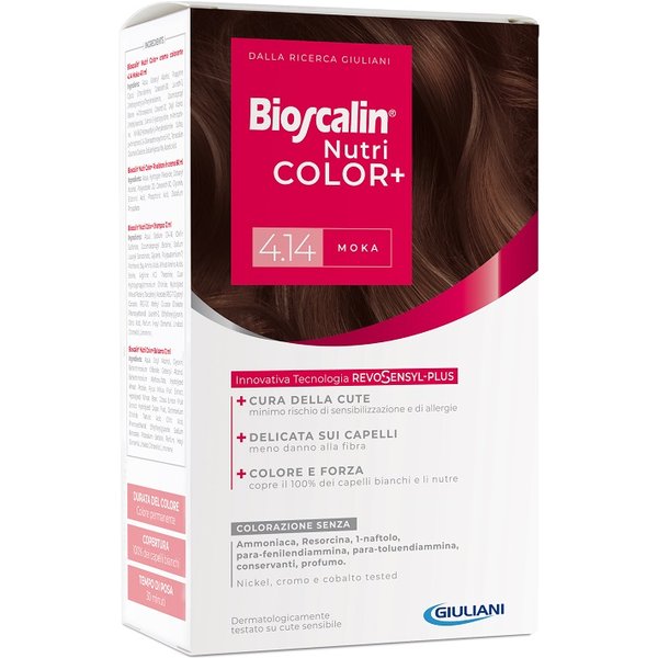 Bioscalin Nutricolor Plus 4,14 Moka Crema Colorante 40 Ml + Rivelatore Crema 60 Ml + Shampoo 12 Ml + Trattamento Finale Balsamo 12 Ml-image
