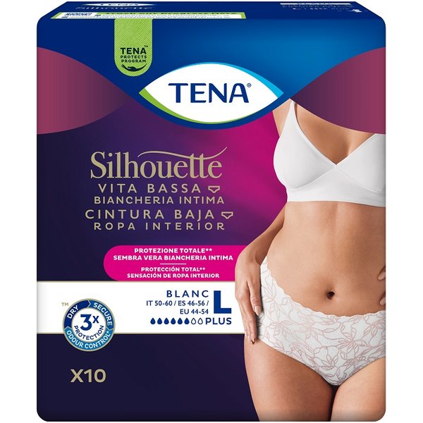 Pannolone A Mutandina Assorbente Tena Silhouette Plus White Large 10 Pezzi-image