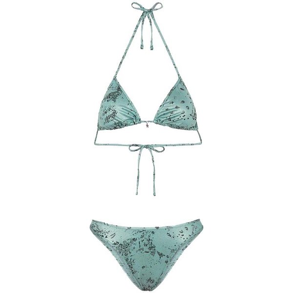 Effek Bikini Triangolo con Slip Americano Fisso Jersey Fantasia Verde Donna XS