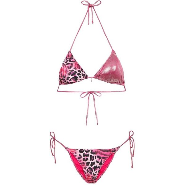 Effek Bikini Triangolo con Slip Regolabile Fantasia Bielastico rigato lucido Fucsia Donna XS