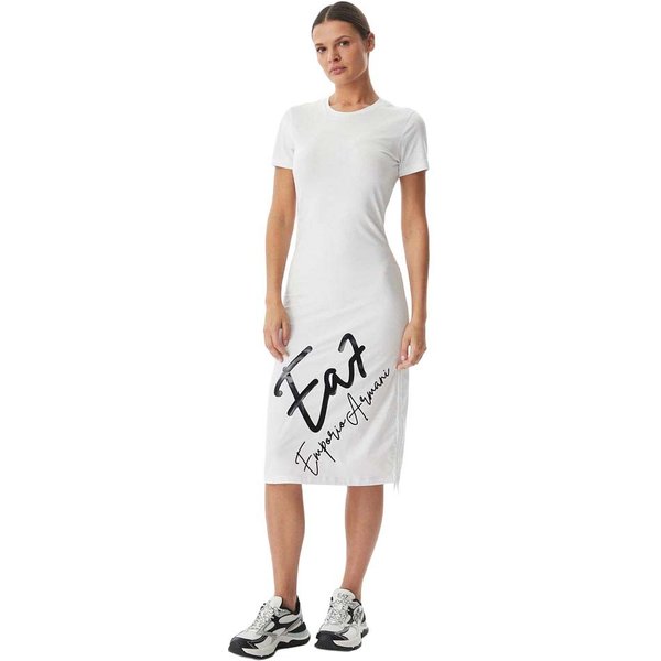 Ea7 Dress Big Logo Bianco Donna S