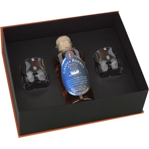 Eleganza Sibona Grappa Riserva Botti Da Rum Con 2 Bicchieri-image