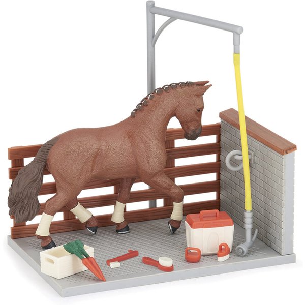 PAPO Horses and Ponies Wash Box and Accessories Toy Playset - 60116 - Brown