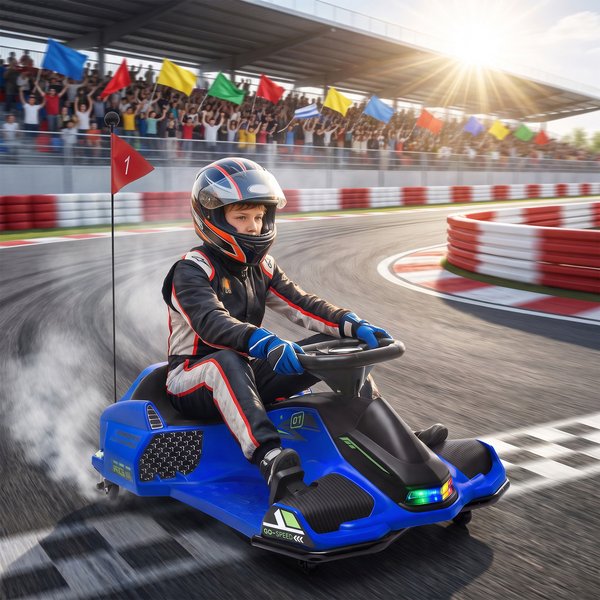 HOMCOM 12V Kids Electric Go Kart with 2 Speeds, Soft Start for 8-12, Blue - Blue