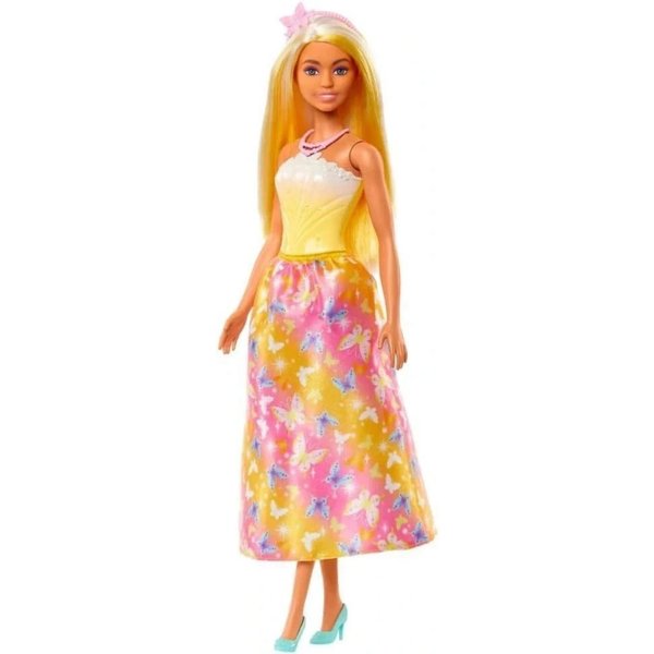 Barbie Royal Doll with Brightly Highlighted Hair Butterfly Print Skirt - Pink