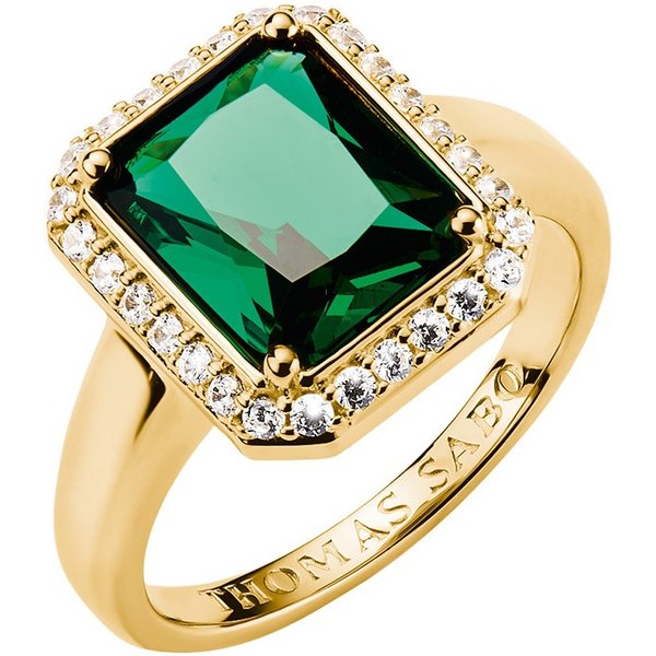 Thomas Sabo TR2508-971-6-54 Ring Mit GrüNem Oktagon-Stein Elyndra Vergoldet Damen-image
