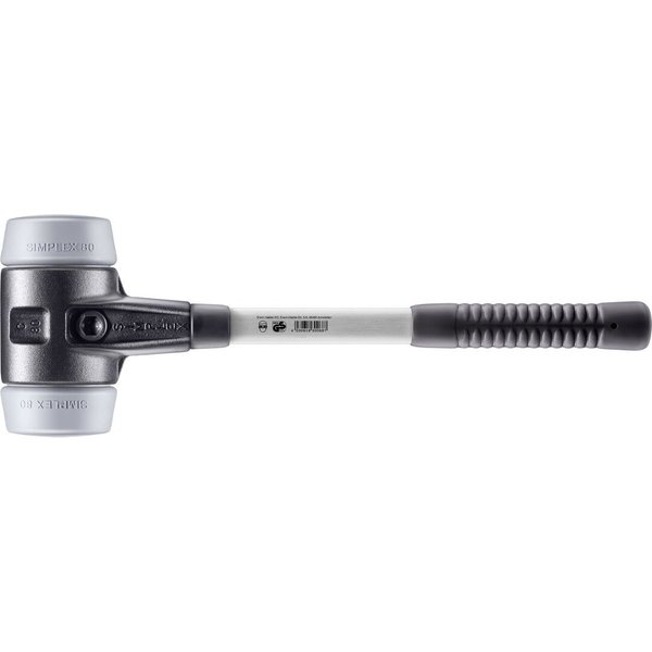 HALDER SIMPLEX Schonhammer Ø 80 mm TPE-mid grau mit verstärkem Tempergussgehäuse und Fiberglasstiel