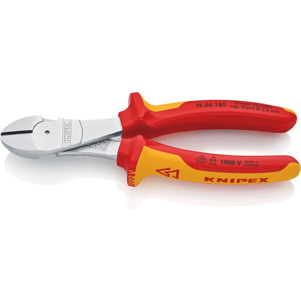 KNIPEX 74 06 180 Kraft-Seitenschneider 180 mm VDE isoliert verchromt mit Mehrkomponenten-Hüllen