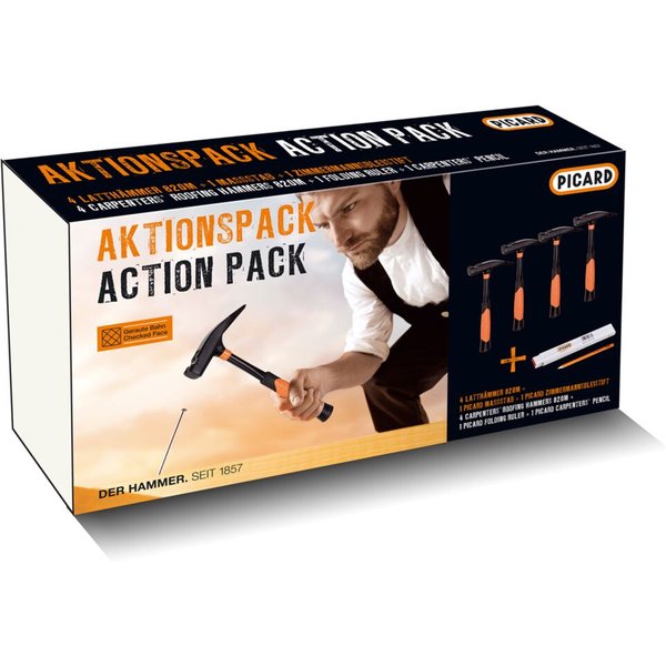PICARD Aktionspack 4 x Latthammer 820M glatt + 1x Zollstock und 1 x Zimmermannsbleistift