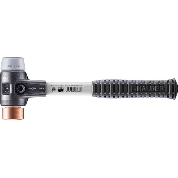 HALDER SIMPLEX Schonhammer Ø 40 mm TPE-mid grau / Kupfer mit verstärktem Tempergussgehäuse und Fiberglasstiel