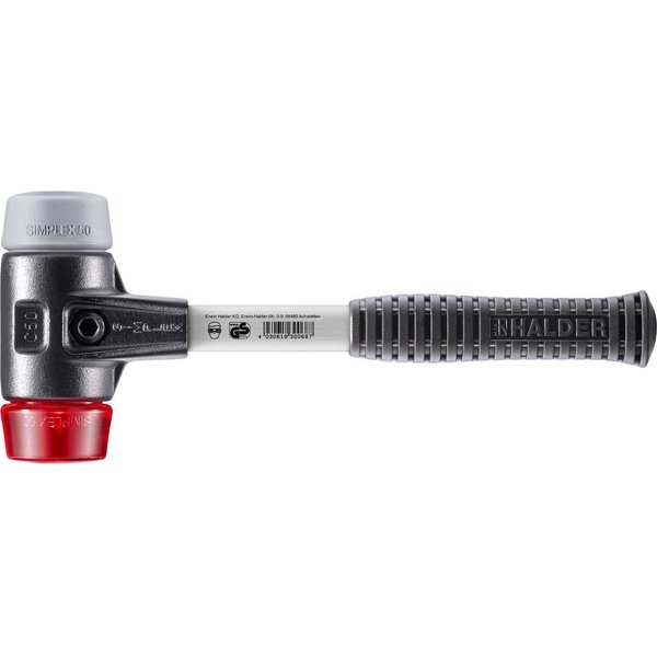 HALDER SIMPLEX Schonhammer Ø 50 mm TPE-mid grau / Plastik rot mit verstärktem Tempergussgehäuse und Fiberglasstiel