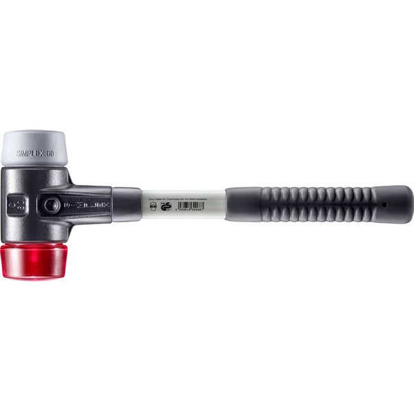 HALDER SIMPLEX Schonhammer Ø 60 mm TPE-mid grau / Plastik rot mit verstärktem Tempergussgehäuse und Fiberglasstiel