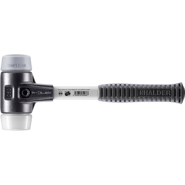 HALDER SIMPLEX Schonhammer Ø 50 mm TPE-mid grau / Superplastik mit verstärktem Tempergussgehäuse und Fiberglasstiel