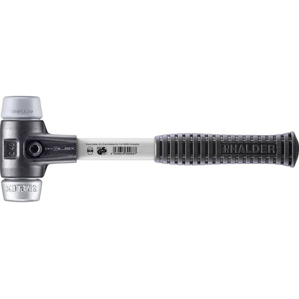 HALDER SIMPLEX Schonhammer Ø 40 mm TPE-mid grau / Weichmetall mit verstärktem Tempergussgehäuse und Fiberglasstiel