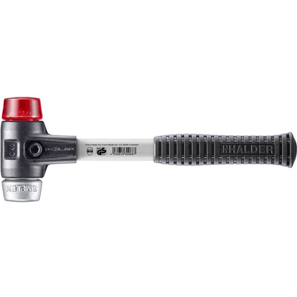 HALDER SIMPLEX Schonhammer Ø 40 mm Plastik rot / Weichmetall mit verstärktem Tempergussgehäuse und Fiberglasstiel