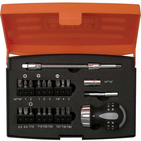 Bahco 808050-S22 22 Piece Stubby Ratchet Screwdriver and Bit Set