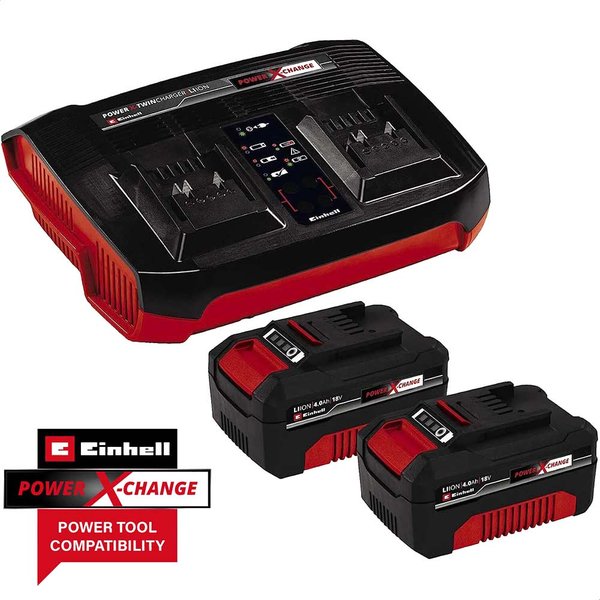 Einhell Genuine PXC 18v Cordless Twin Battery Charger and Li-ion Batteries 4ah 4ah