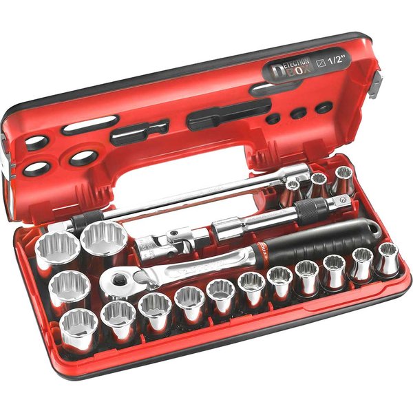 Facom 21 Piece 1/2" Drive Locking Bi Hex Socket Set Metric in Detection Box