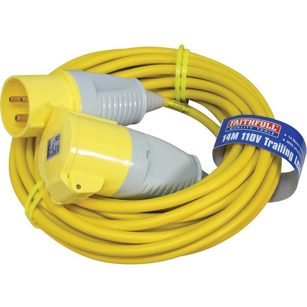 Faithfull Extension Trailing Lead 32amp 2.5mm Yellow Cable 110v 14m