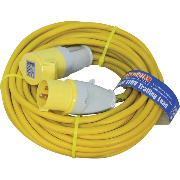 Faithfull Trailing Lead 16 Amp 2.5mm Cable 110 Volt 14m
