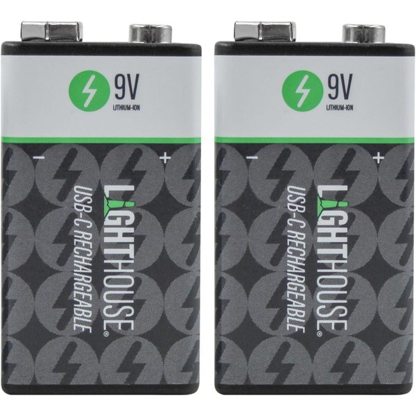 Lighthouse 9V USB-C Rechargeable Li-ion Battery Pack of 2