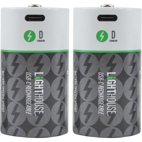 Lighthouse USB-C Rechargeable Li-ion D Cell Battery Pack of 2