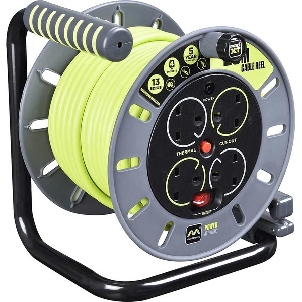 Masterplug PRO-XT Open Cable Reel 240V 13A 4-Socket 25m OMU25134SL-PX